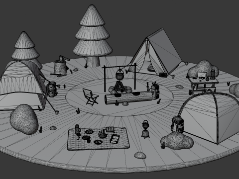 Low Poly Stylized Cartoon Camping Pack Modèle 3D