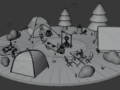 Low Poly Stylized Cartoon Camping Pack Modèle 3D