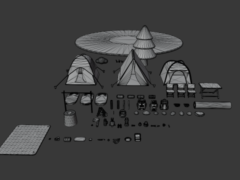 Low Poly Stylized Cartoon Camping Pack Modèle 3D