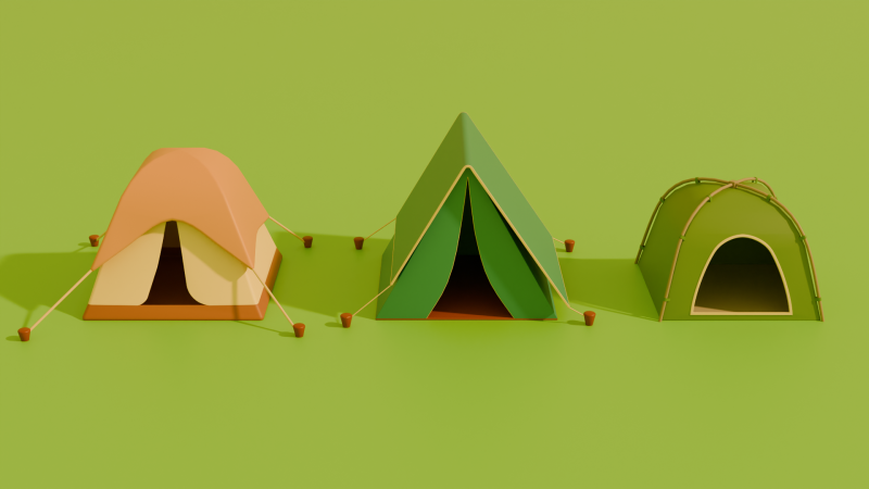 Stylized Low Poly Cartoon Tents 3D Model .c4d .max .obj .3ds .fbx .stl .blend 