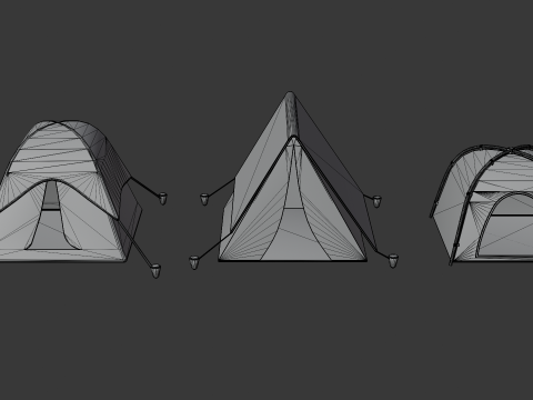 Stylized Low Poly Cartoon Tents 3D Model