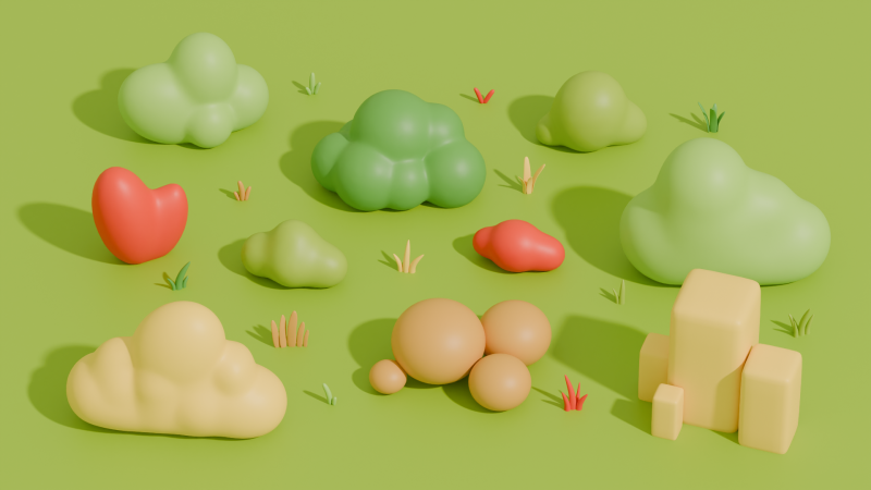 Stylized Cartoon Grass and Bushes 3D Модель .c4d .max .obj .3ds .fbx .stl .blend 
