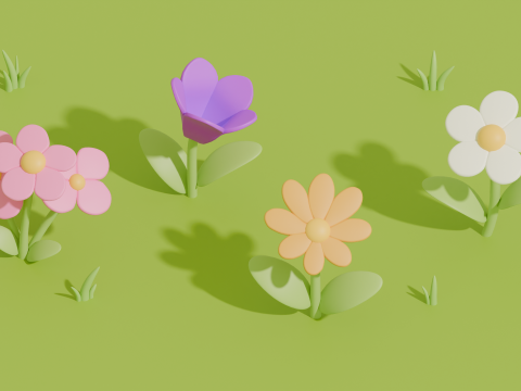 Stylized Cartoon Flowers and Mushrooms Model 3D