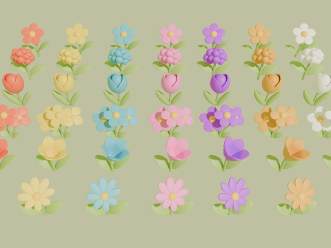 Stylized Cartoon Flowers and Mushrooms Model 3D