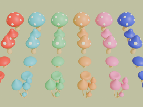 Stylized Cartoon Flowers and Mushrooms Model 3D