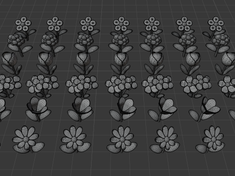 Stylized Cartoon Flowers and Mushrooms Model 3D