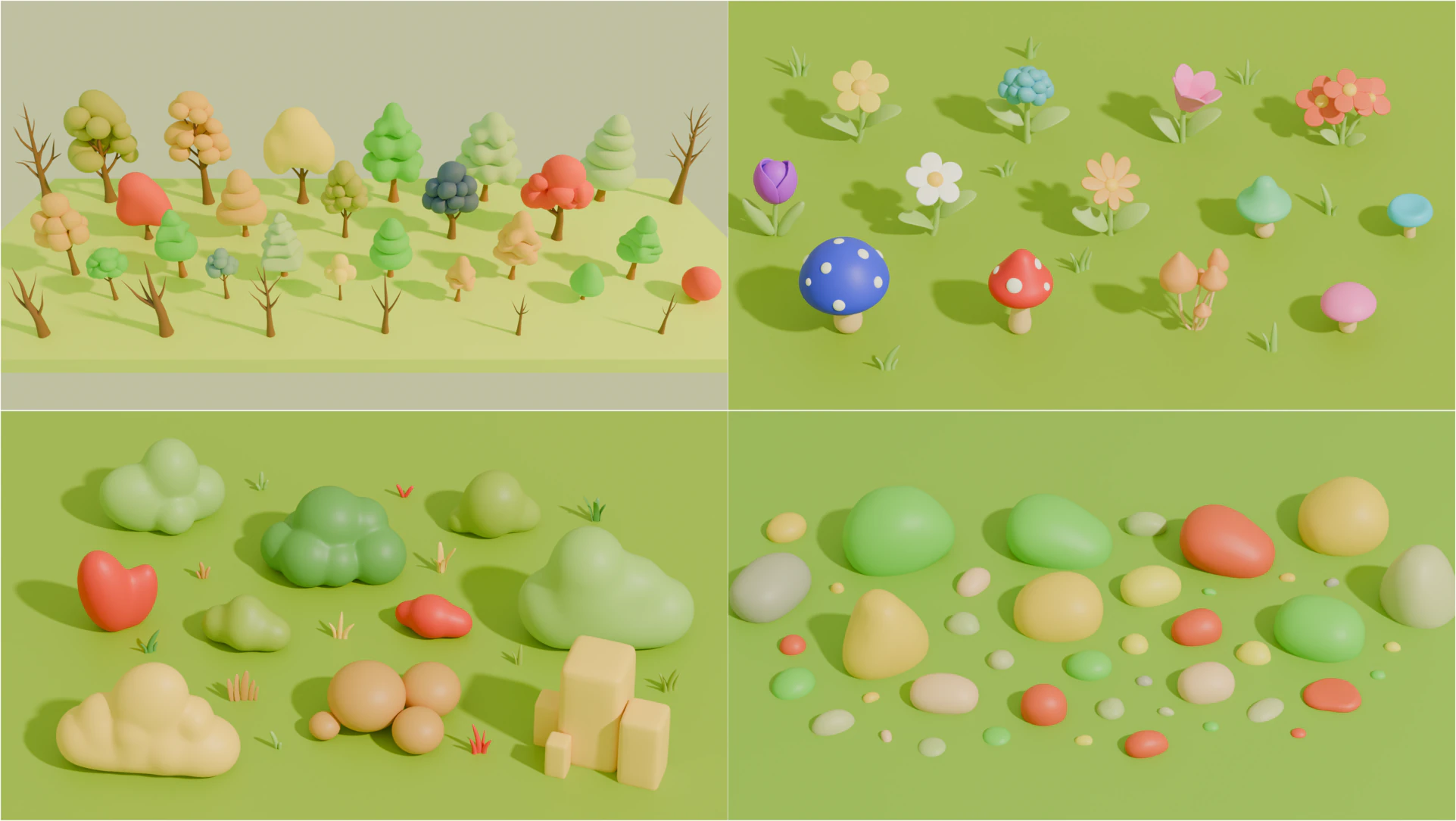 Stylized Cartoon Nature Asset Pack 3D Model .c4d .max .obj .3ds .fbx .stl .blend 