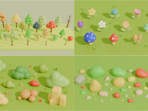 Стилізований мультфільм природа Asset Pack 3D Модель