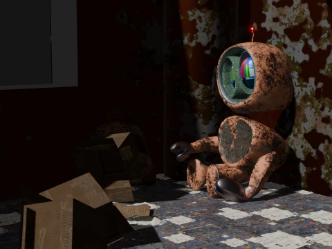 Rusty robot in an old factory 3D Model