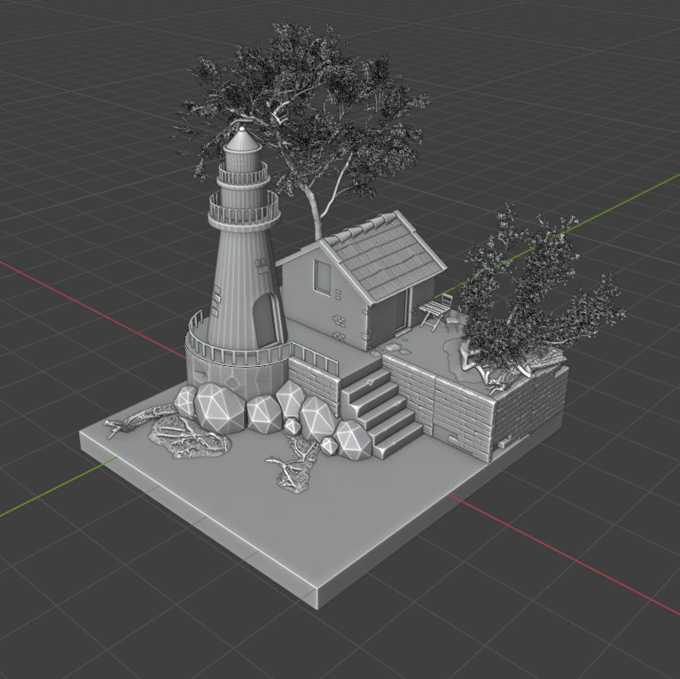 Lighthouse House Trees and General Materials 3D Model .c4d .max .obj .3ds .fbx .stl .blend 