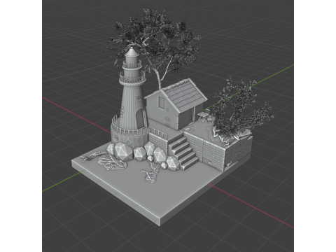Lighthouse House Trees and General Materials 3D-Modell
