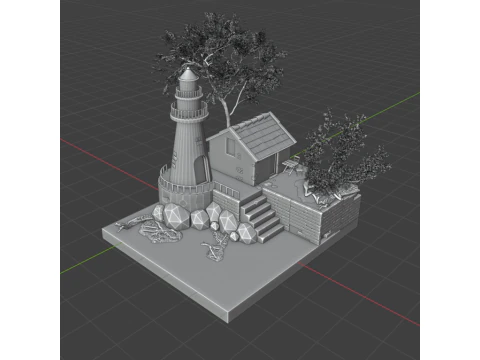 Alberi della casa del faro e materiali generali Modello 3D