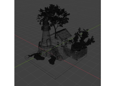Lighthouse House Trees and General Materials 3D Model