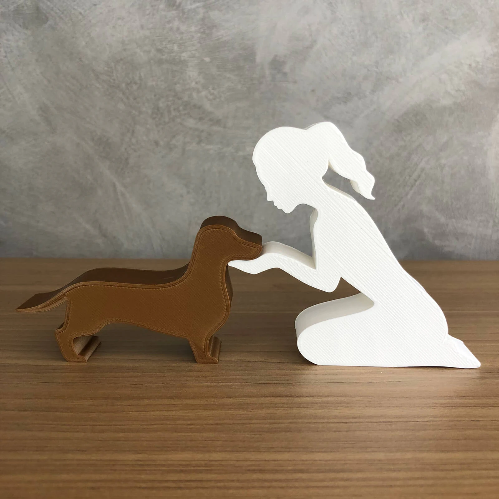 Girl and her dachshund - tied hair 3D Print Model .c4d .max .obj .3ds .fbx .stl .blend 