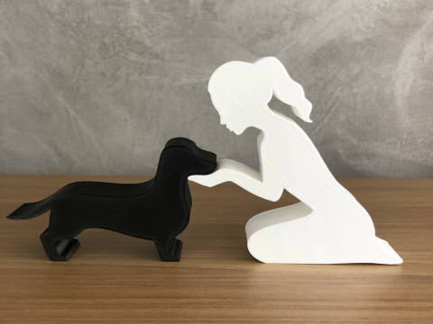 Girl and her dachshund - tied hair Modelo de impresión 3D