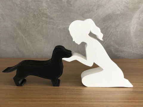 Girl and her dachshund - tied hair 3D Print Model