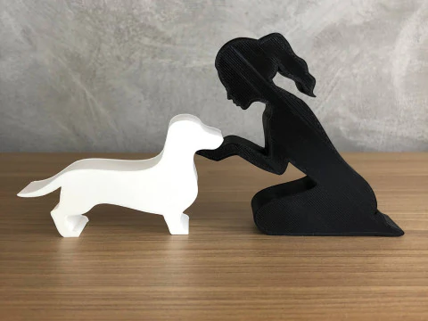Girl and her dachshund - tied hair 3D Print Model