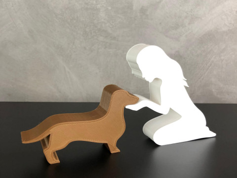 Girl and her dachshund - straight hair 3D Принт Модель