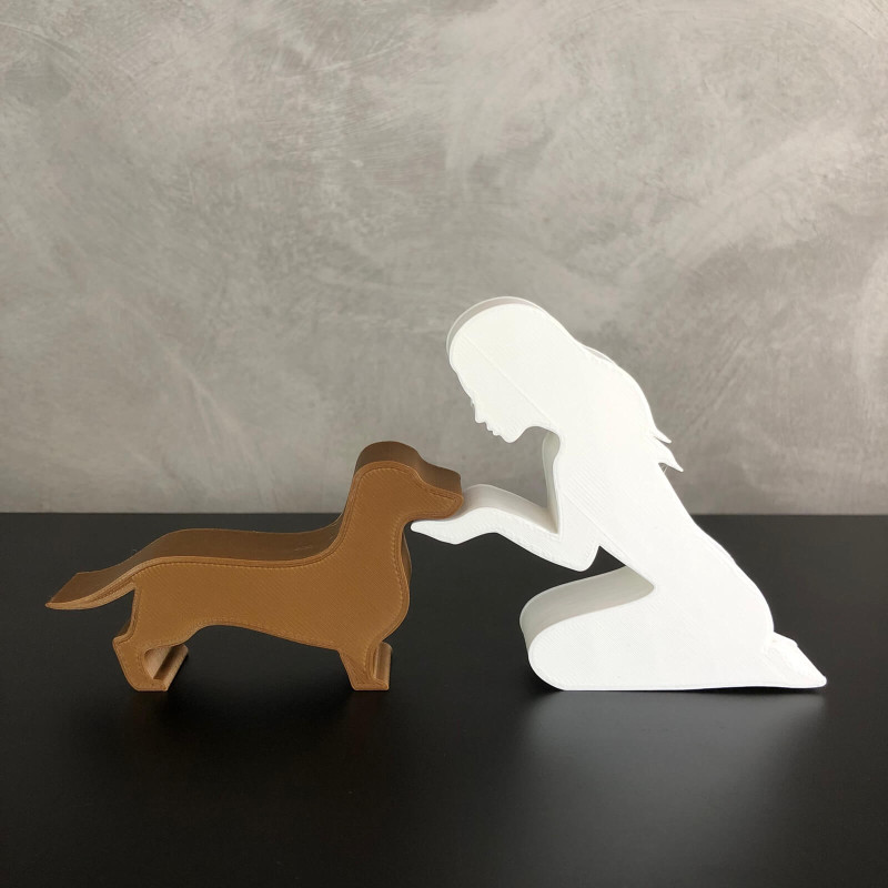 Girl and her dachshund - straight hair 3D Принт Модель .c4d .max .obj .3ds .fbx .stl .blend 