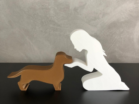 Girl and her dachshund - straight hair 3D Print Model