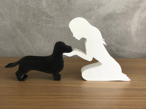Girl and her dachshund - straight hair 3D Принт Модель
