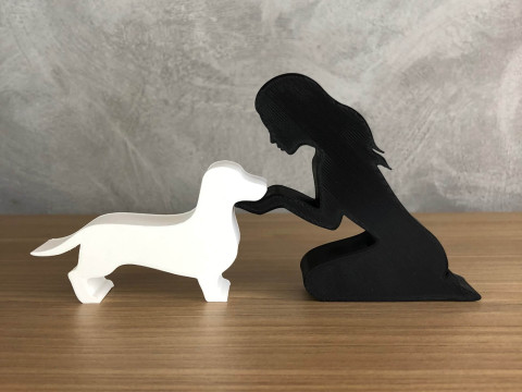 Girl and her dachshund - straight hair 3D Принт Модель