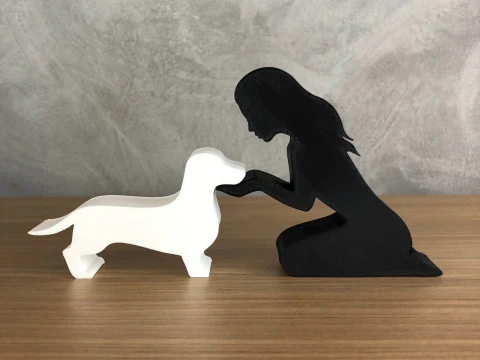 Girl and her dachshund - straight hair 3D Print Model