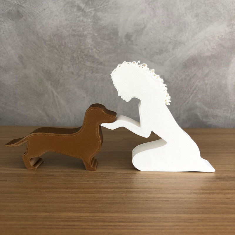 Girl and her dachshund - wavy hair 3D Baskı Modeli .c4d .max .obj .3ds .fbx .stl .blend 