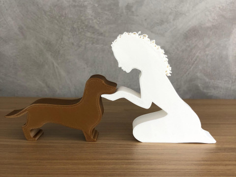 Girl and her dachshund - wavy hair 3Dプリントモデル