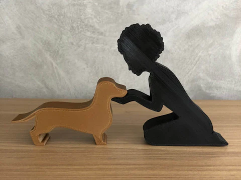 Girl and her dachshund - afro hair 3D Print Model