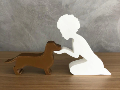 Girl and her dachshund - afro hair 3D Print Model