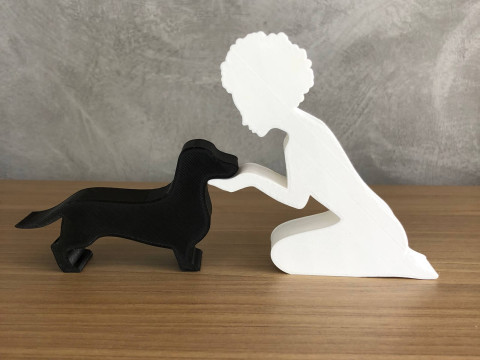 Girl and her dachshund - afro hair 3D Принт Модель