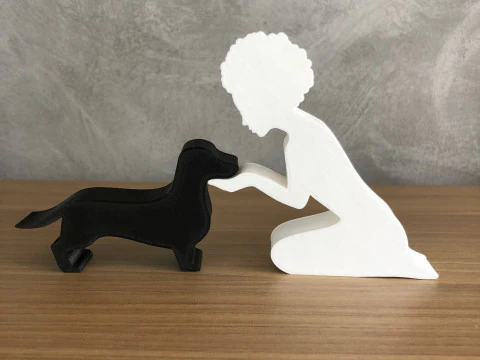Girl and her dachshund - afro hair 3D Print Model