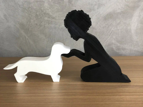 Girl and her dachshund - afro hair 3D Print Model