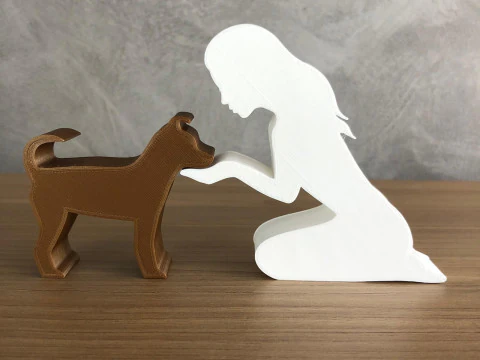 Girl and her dog - straight hair 3D Print Model