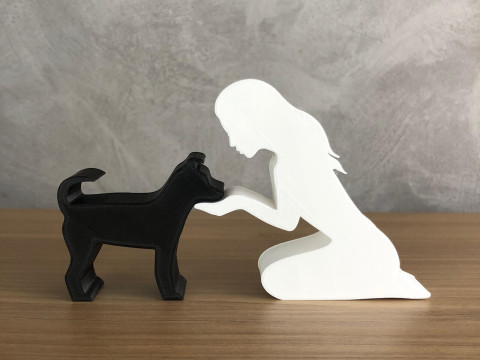 Girl and her dog - straight hair Modelo de impresión 3D
