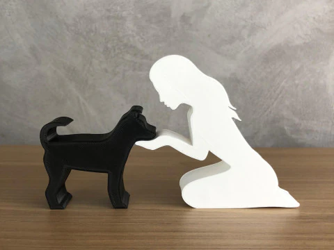 Girl and her dog - straight hair 3D Print Model