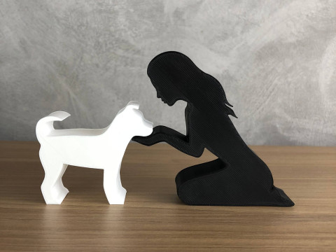 Girl and her dog - straight hair Modelo de impresión 3D
