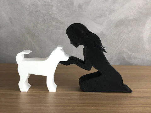 Girl and her dog - straight hair 3D Print Model