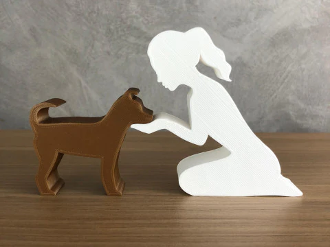 Girl and her dog - tied hair 3D Print Model
