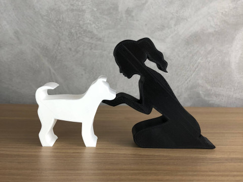 Girl and her dog - tied hair 3D Принт Модель