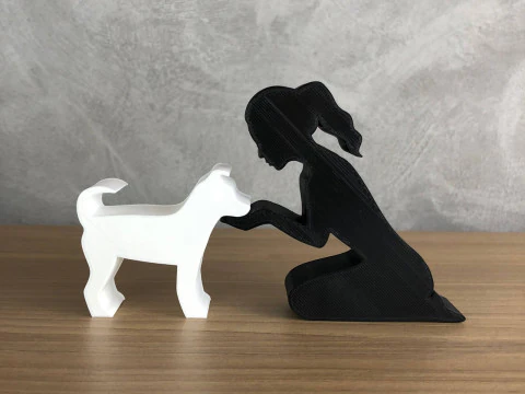 Girl and her dog - tied hair 3D Print Model