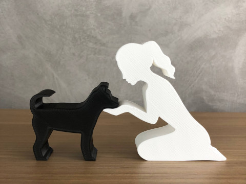 Girl and her dog - tied hair 3D Принт Модель