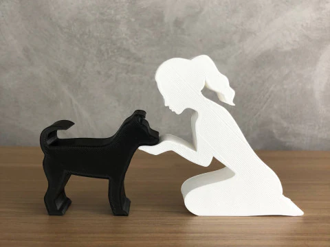 Girl and her dog - tied hair 3D Print Model