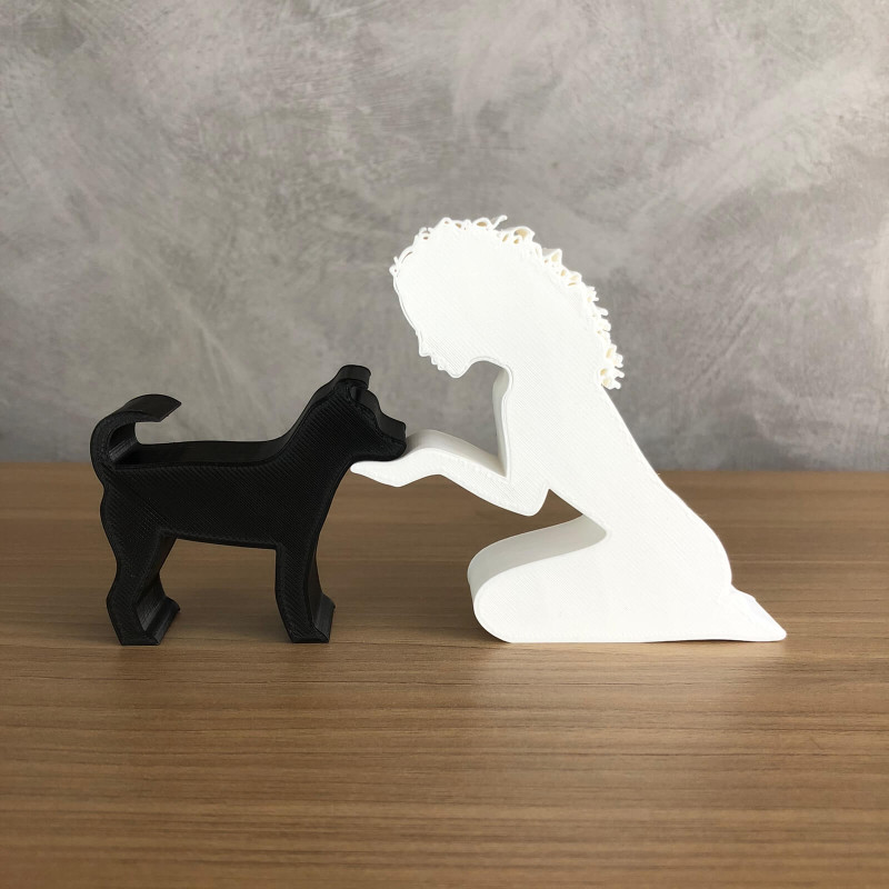 Girl and her dog - wavy hair 3D Baskı Modeli .c4d .max .obj .3ds .fbx .stl .blend 