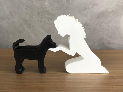 Girl and her dog - wavy hair 3D 프린트 모델