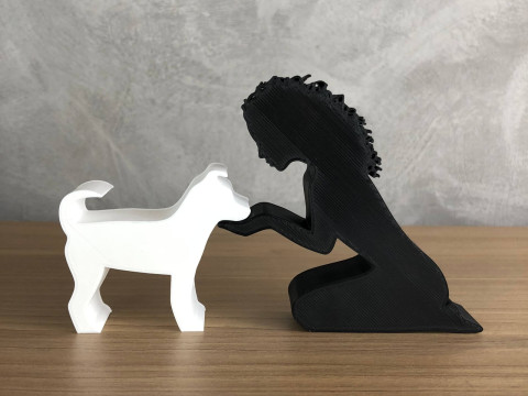Girl and her dog - wavy hair 3D Baskı Modeli
