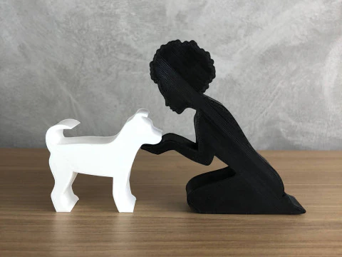 Girl and her dog - afro hair 3D Print Model