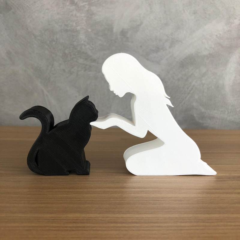 Girl and her cat - straight hair 3D 打印模型 .c4d .max .obj .3ds .fbx .stl .blend 