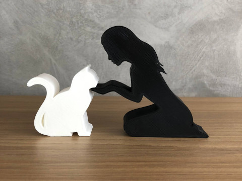 Girl and her cat - straight hair 3D 打印模型
